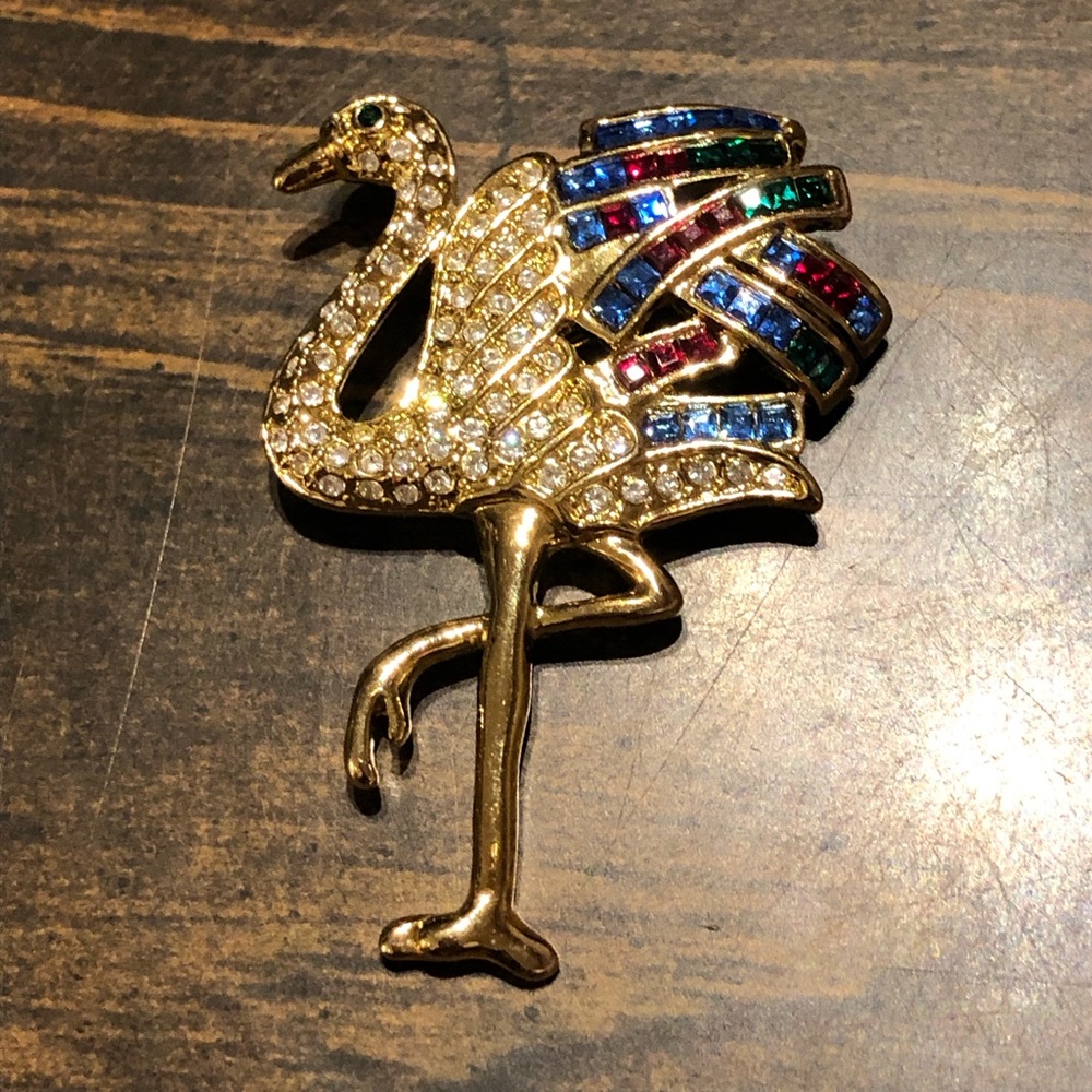 Napier Rhinestone Stork Brooch